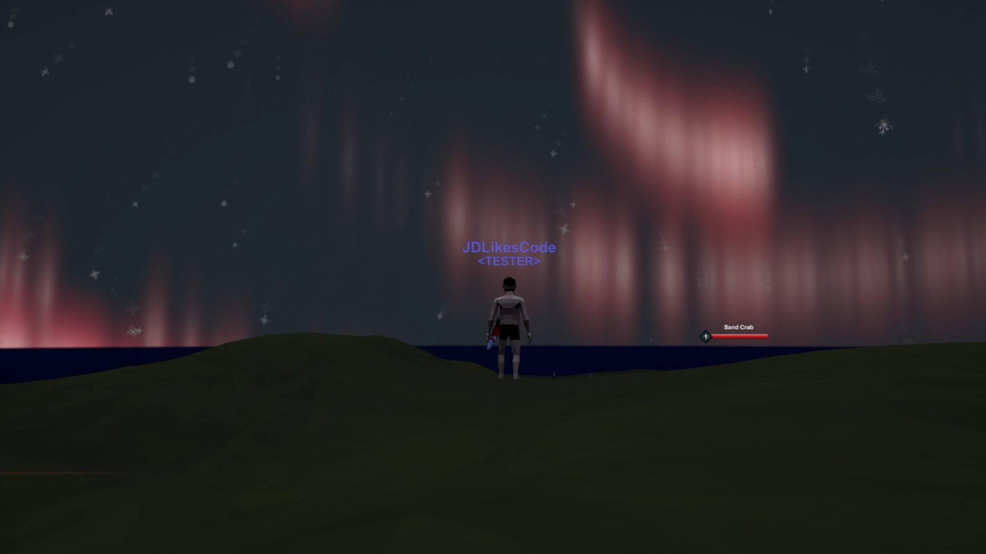 Atmospheric night scene with aurora-like red sky